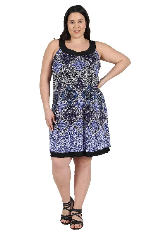 La Cera Plus Size Reversible Pleated Sleeveless DressLarge women's loose tops