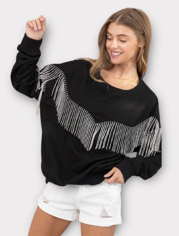 Embellished rhinestone fringe oversized topWomen's travel tops