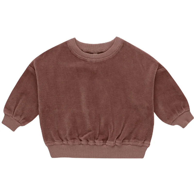 Crewneck Knit TopsVelour Relaxed Sweatshirt in Cranberry by Quincy Mae