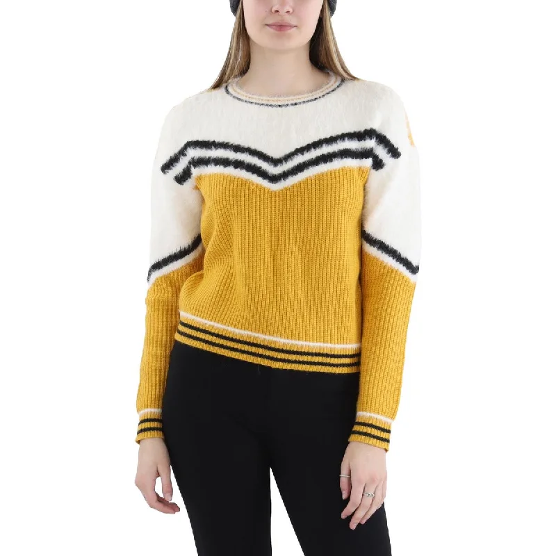 Silk Knit TopsOhMG! Womens Mixed Media Knitted Crewneck Sweater