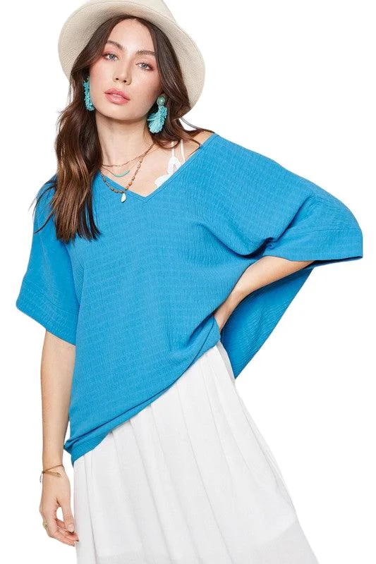 La Miel Short Sleeve V Neck Oversized TopWomen's party tops