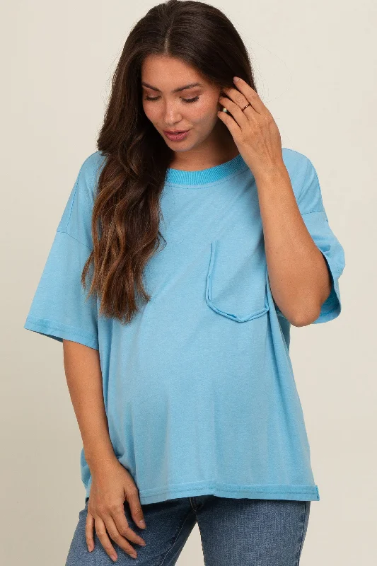 Blue Vintage Wash Oversized Maternity TeeLarge women's anti-static tops