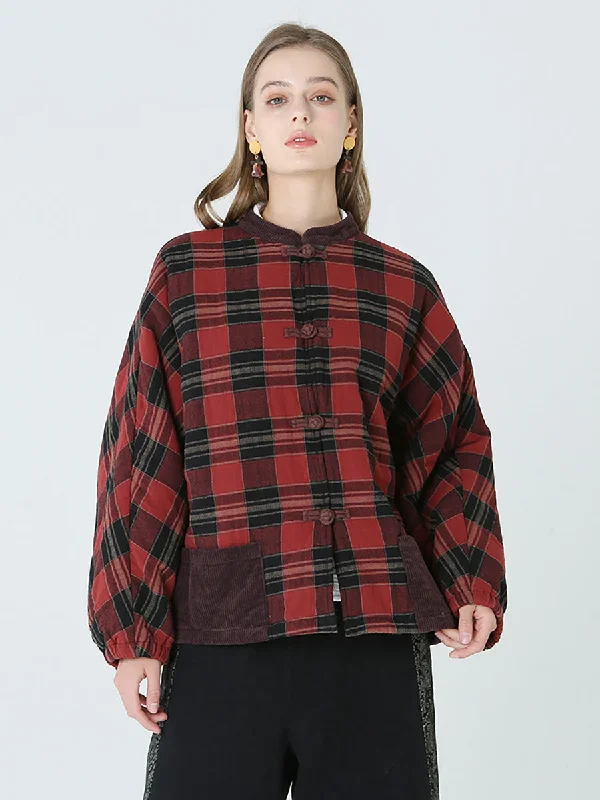 Plus Size Spring Winter Plaid Women Loose Casual Coat M-2XLLarge women's polyester tops