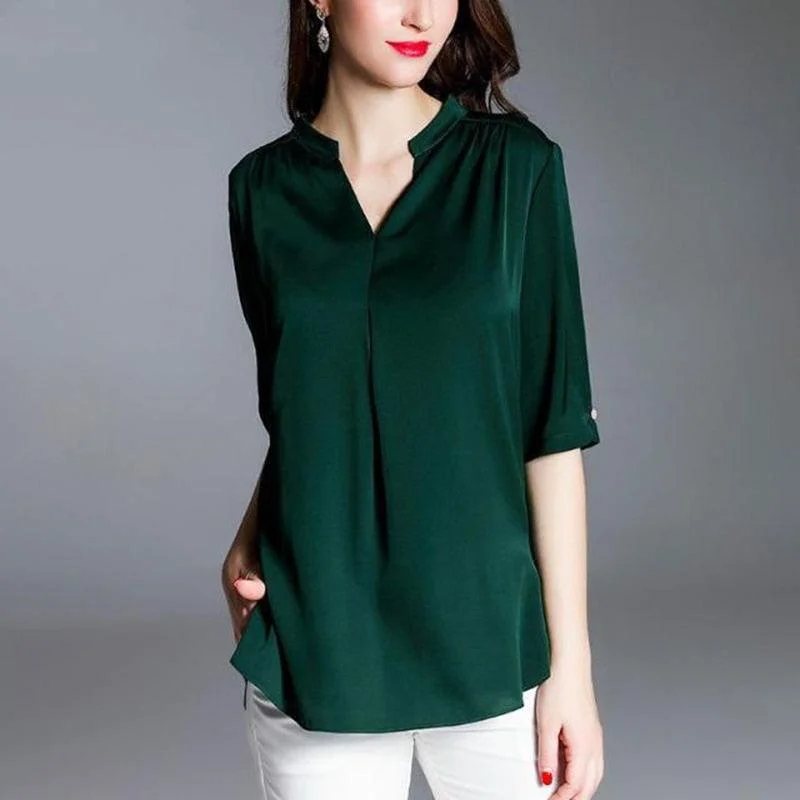 Spring Fashion Women's Blouse - Autumn Half sleeve Chiffon Shirt - V Neck Casual Blouse - Plus Size - M-5XL (TB1)Large women's stretch tops