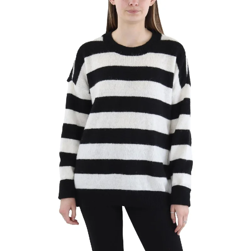 Asymmetrical Knit TopsBar III Womens Petites Ribbed Trim Fuzzy Crewneck Sweater