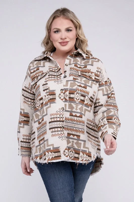 Plus Size Aztec Western ShacketWomen's fitness tops