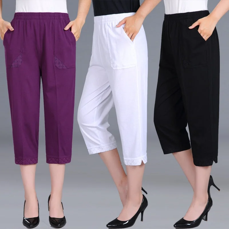 Women Capris Pants Female Summer 2019 Women's High Waist Pants Black Woman Candy Color Straight Calf-Length Pants Plus Size 4XLWomen's summer tops