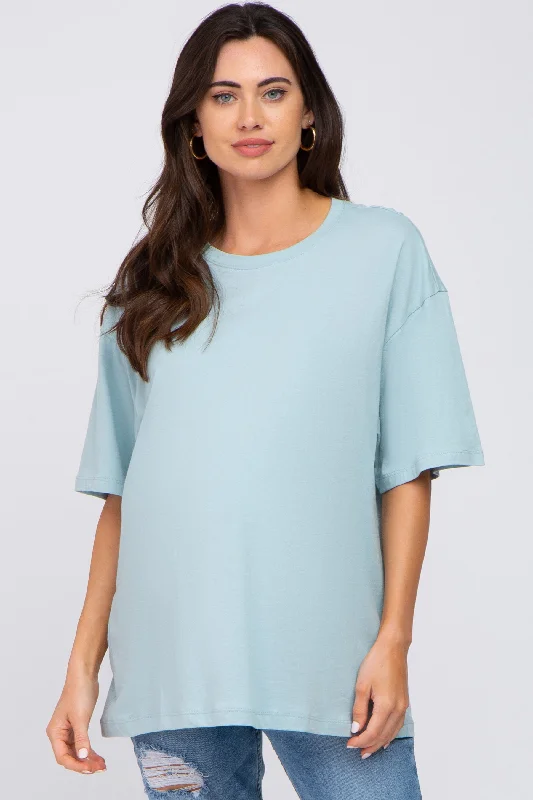 Light Blue Basic Oversized Maternity TeeWomen's short sleeve tops