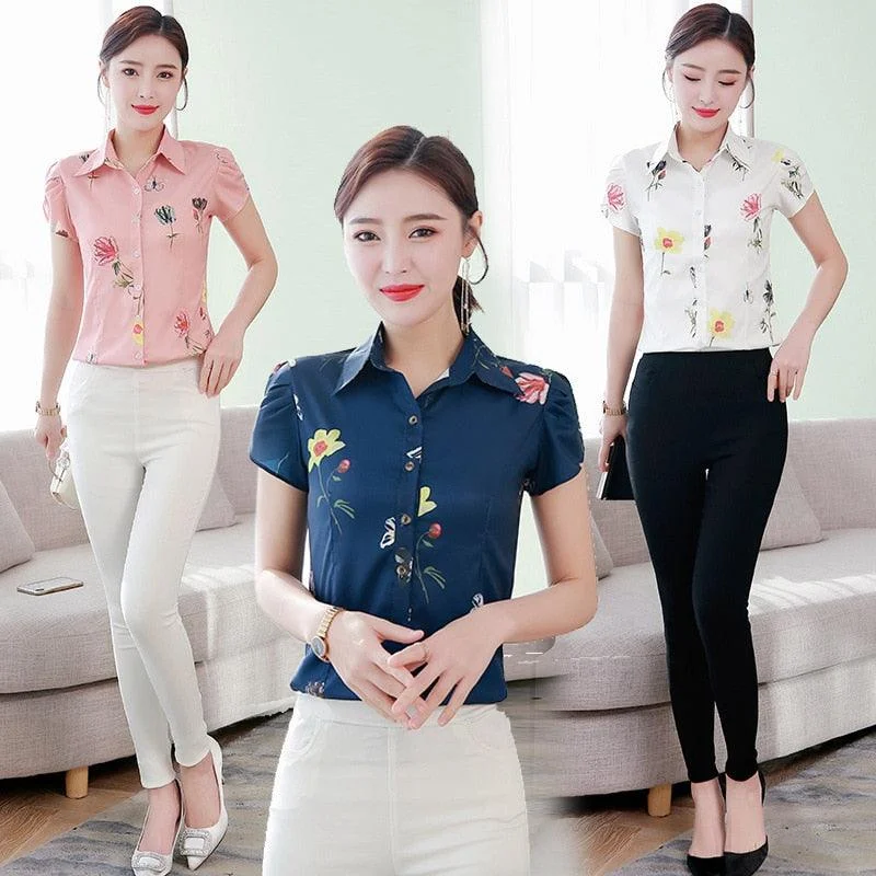 Fashion Women Shirts - Chiffon Women Blouses - Elegant Office Lady Print Shirt - Plus Size (D19)(TB4)Women's party tops