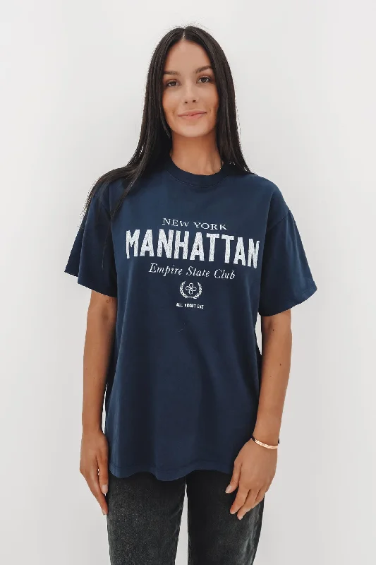 Manhattan Oversized Tee NavyLarge women's slim tops