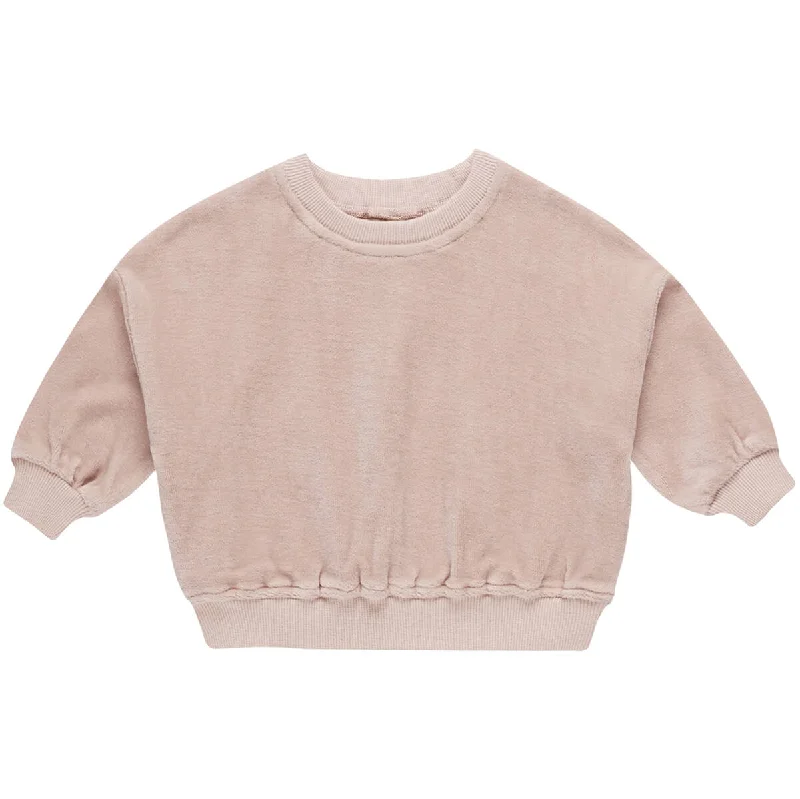 Asymmetrical Knit TopsVelour Relaxed Sweatshirt in Blush by Quincy Mae