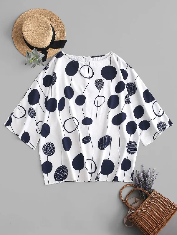 Plus Size Batwing Sleeve Printed Blouse Polka Dot Three Quarter Women Summer Blouses Aesthetic Streetwear Tops 5XL 2019Women's winter tops