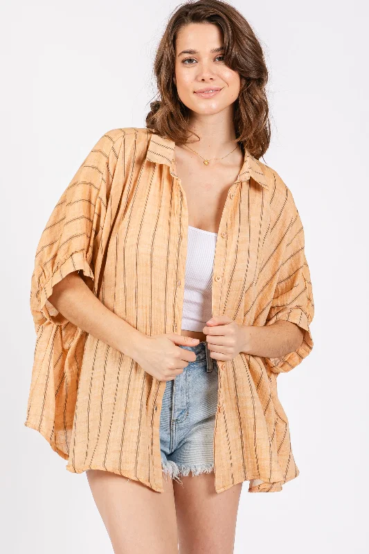 Yellow Striped Collared Oversized TopLarge women's slim tops