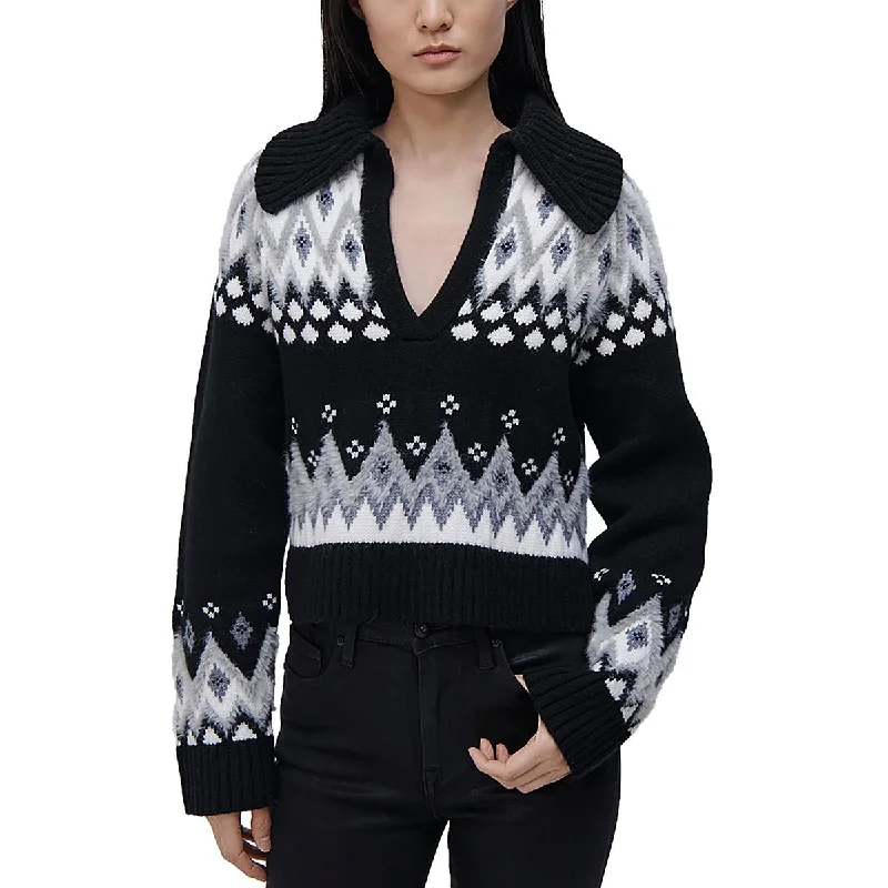 Crewneck Knit TopsSIMKHAI Womens Printed Wool Funnel-Neck Sweater