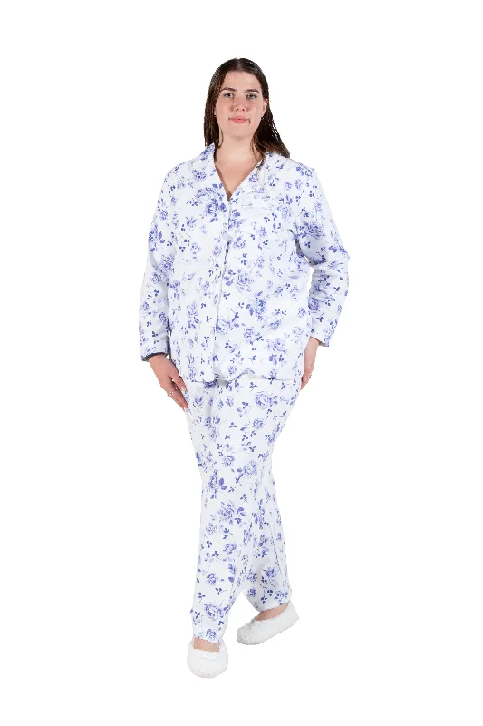 La Cera Plus Size  Porcelain Blue Floral Flannel PJPlus size women's turtleneck tops