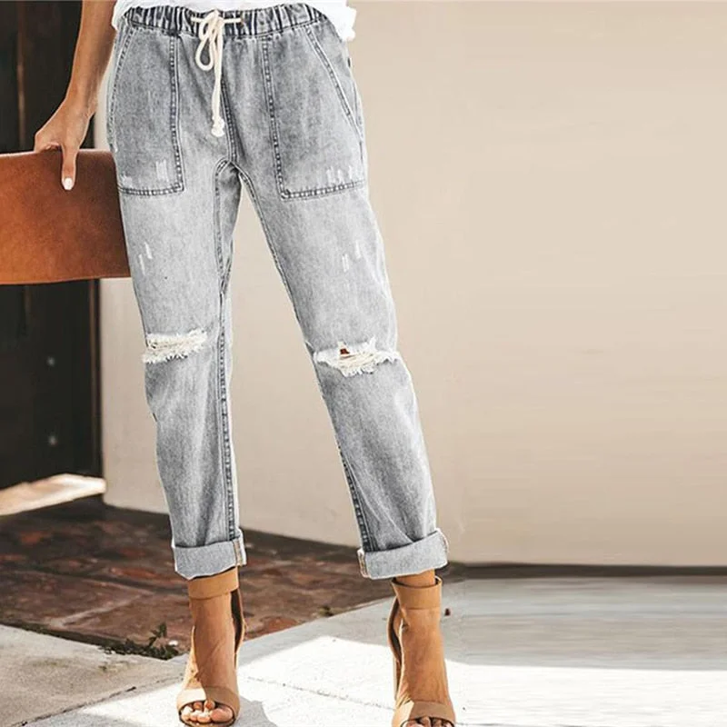 2019 new style boyfriend for women jeans woman plus size loose jeans mid waist stretch denim Straight pants trousers femmeWomen's dating tops