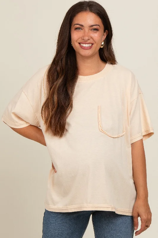 Cream Vintage Wash Oversized Maternity TeeLarge women's sweat-wicking tops