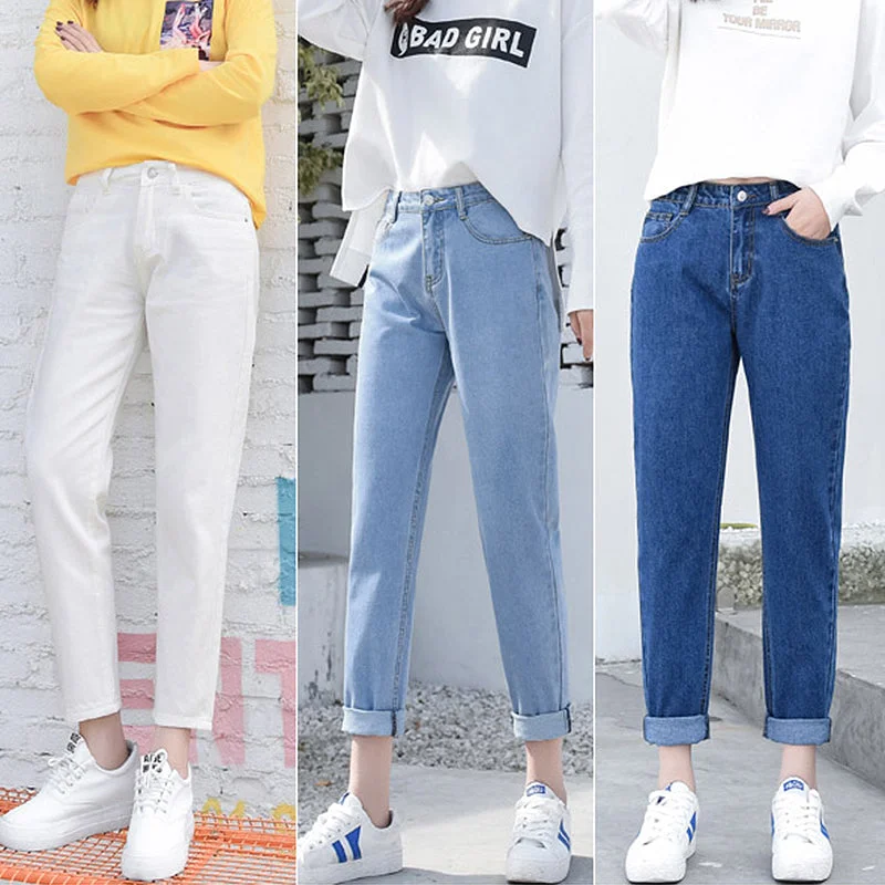 2019 Fashion Ripped Jeans Woman High Waist Boyfriend Jeans For Women Plus Size Blue Black White Denim Mom Jeans Pants TrousersFashionable plus size women's tops