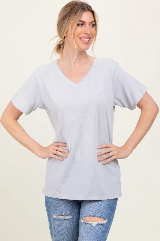 Heather Grey Oversized V-Neck Short Sleeve TeeLarge women's waist-baring tops