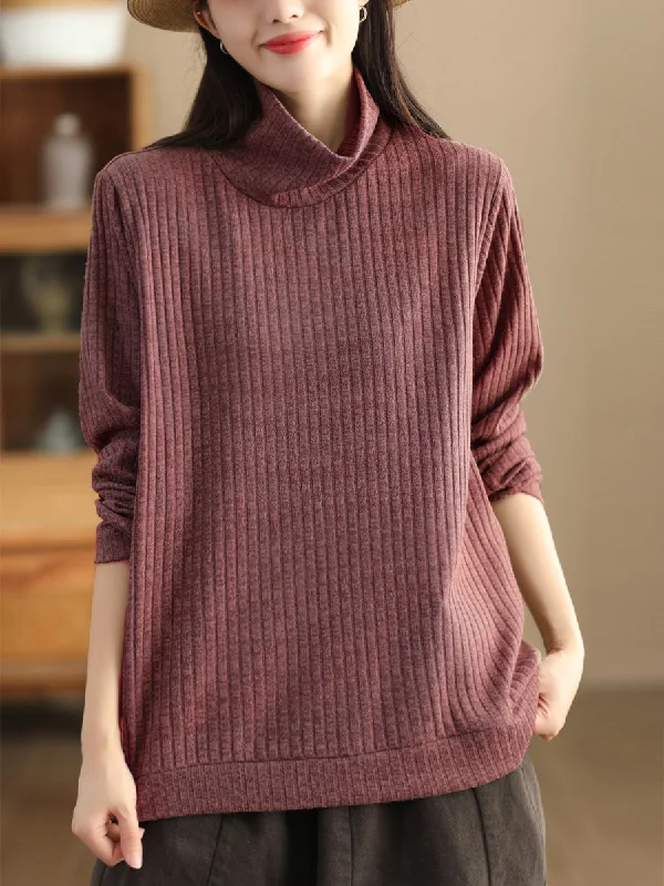 Plus Size Women Vintage Wool Solid Knitted SweatshirtKnitted Top