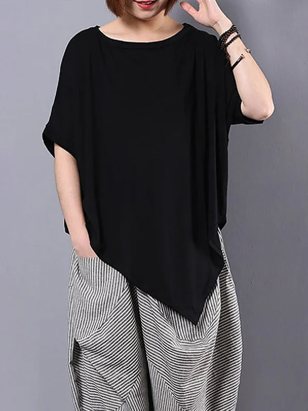 Plus Size Women Irregular Loose 100% Cotton T-ShirtWomen's outdoor tops