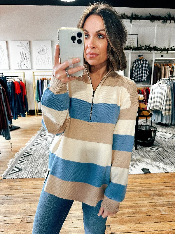 Skateboard Knit TopsShelly Striped Half Zip Pullover