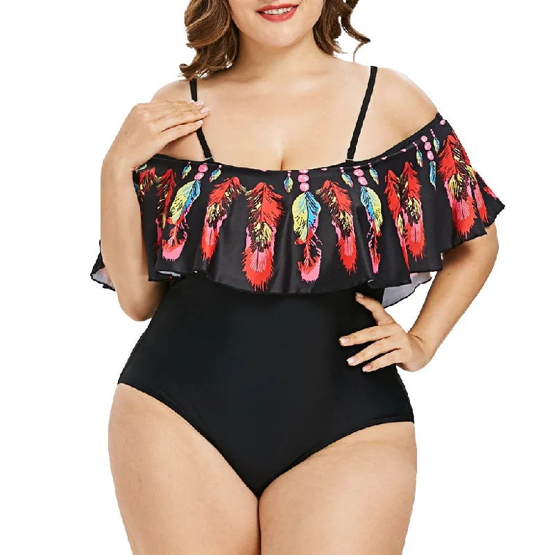 Womail 2019 Sexy Women One Piece Padded Swimwear Plus Size Feather Swimsuit Bikini Tankini Beachwear Monokini W3064Plus size women's sports tops