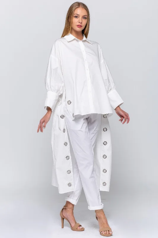 FASHNZFAB Women's Oversized Shirt With Long BackWomen's wedding tops