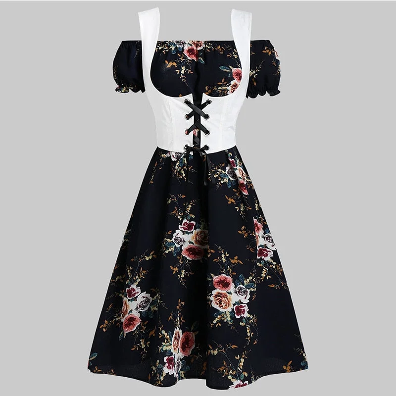 Off Shoulder Flower Dress and Waistcoat Set A-Line Short Sleeves Lace up Floral Print Women Holiday Maxi Dresses 2019