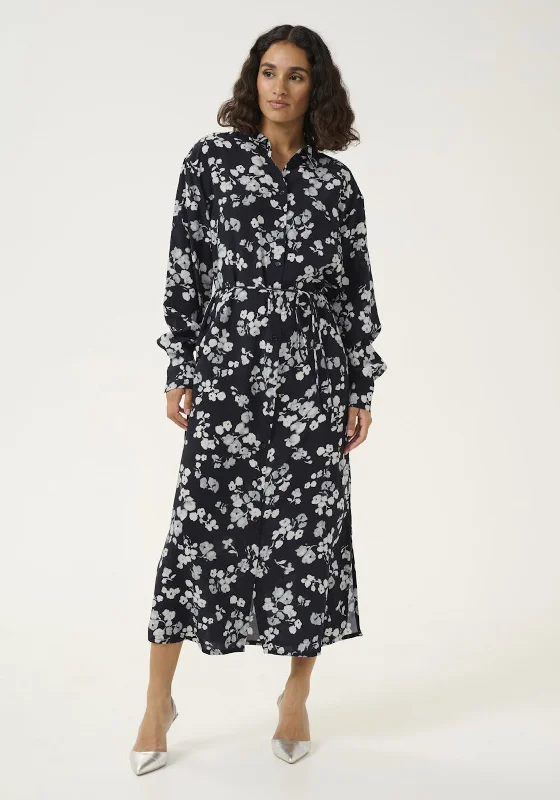 Kaffe Alice Floral Midi Shirt Dress, Navy