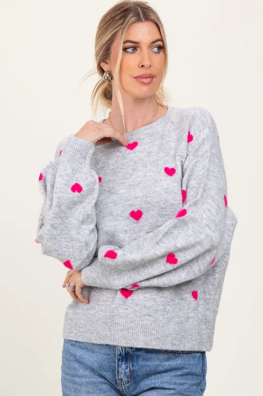 Heather Grey Heart Print Oversized SweaterLarge women's cropped tops