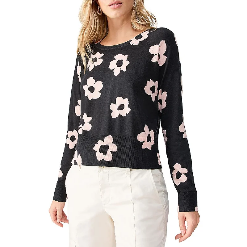 Metallic Knit TopsSanctuary Womens Floral Print Casual Crewneck Sweater