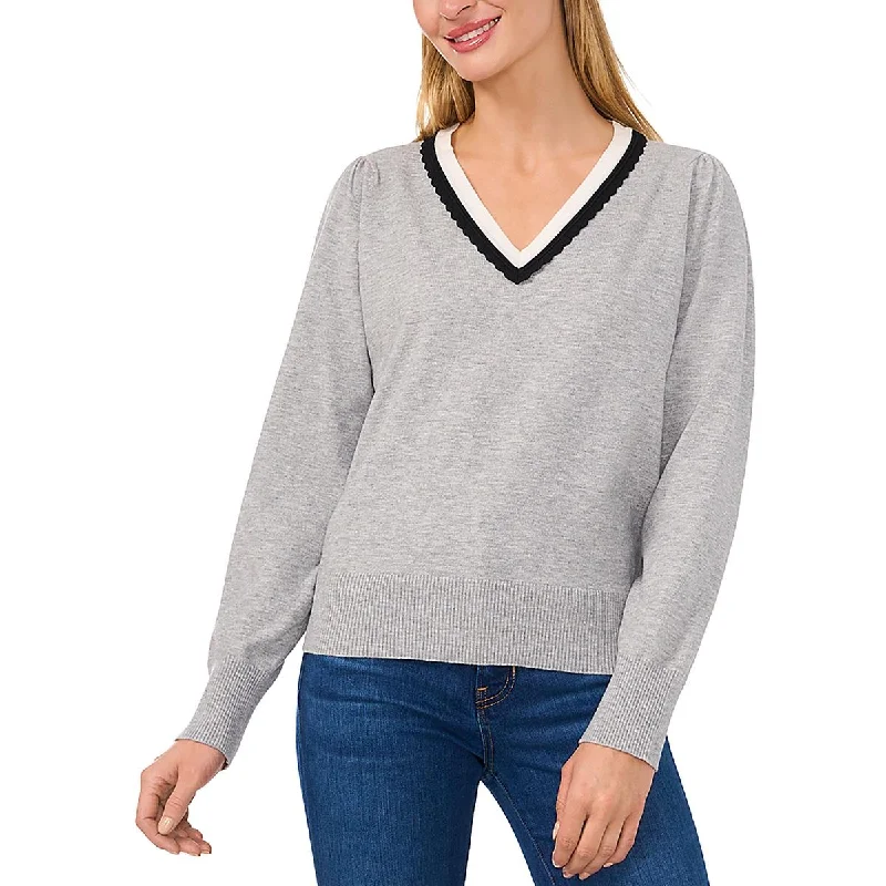 Longline Knit TopsCeCe Womens Scalloped  V-Neck Sweater