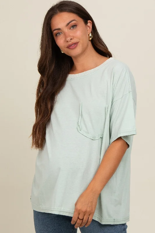 Mint Green Vintage Wash Oversized Maternity TeeLarge women's waterproof tops