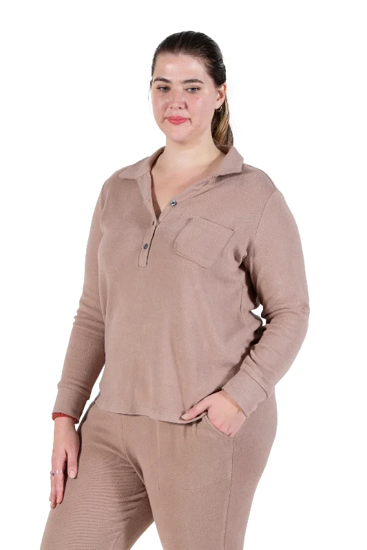 Plus Size Comfort Luxe Collection Cozy Notch Collar ShirtPlus size women's lace tops