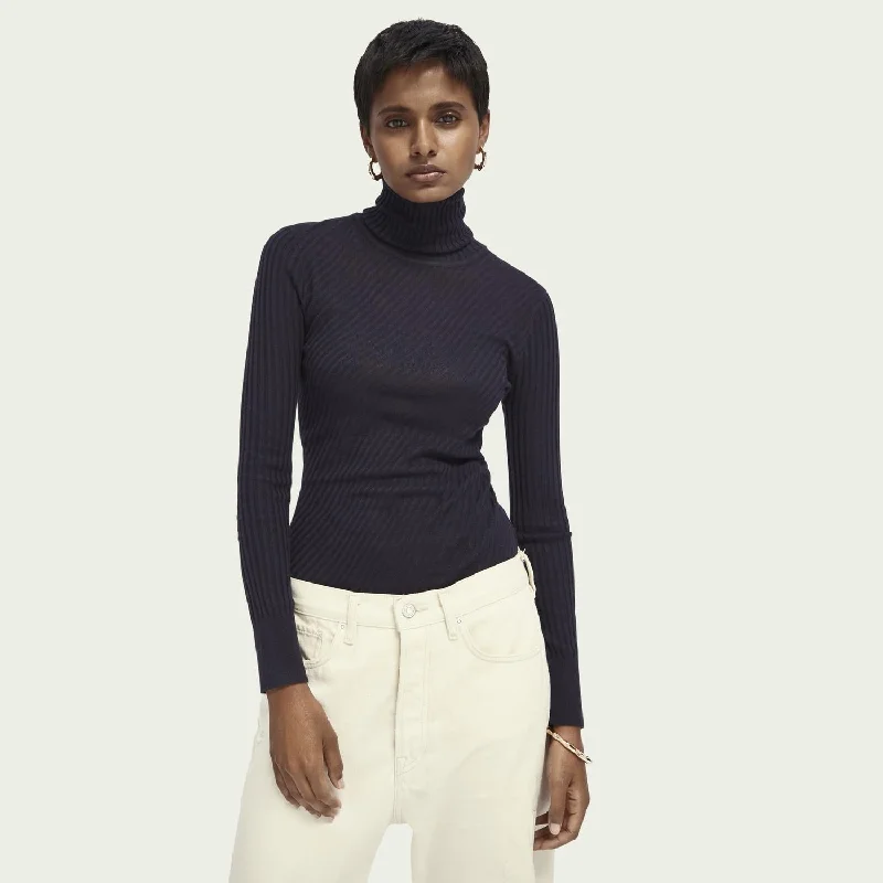 Ribbed Knit TopsDiagonal Knit Turtleneck (Night)