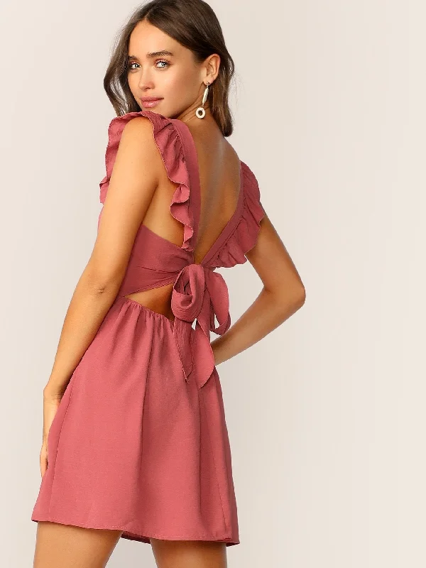 Tie Back Ruffle Strap Fit & Flare Dress