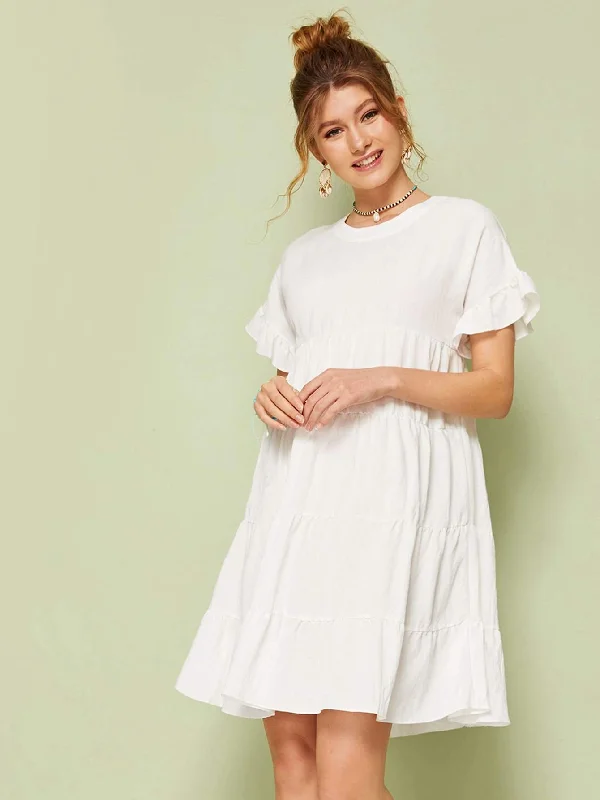 Flounce Sleeve Smock Dress