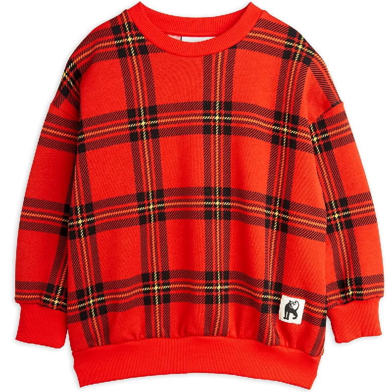 Longline Knit TopsCheck AOP Sweatshirt in Red by Mini Rodini