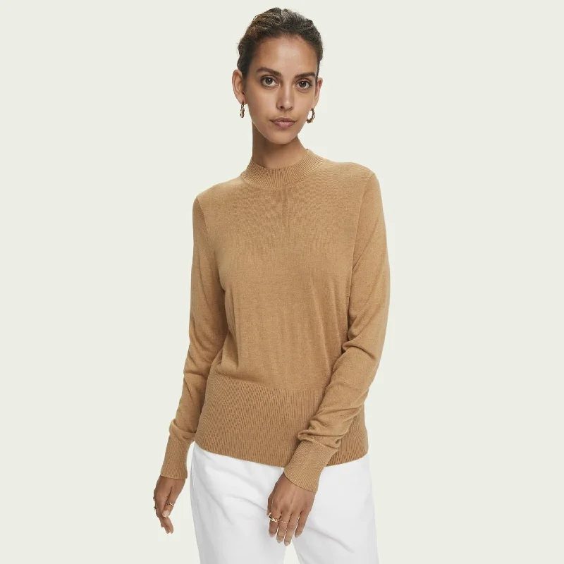 Cycling Knit TopsLightweight Knit Mock Neck Sweater (Caramel Melange)