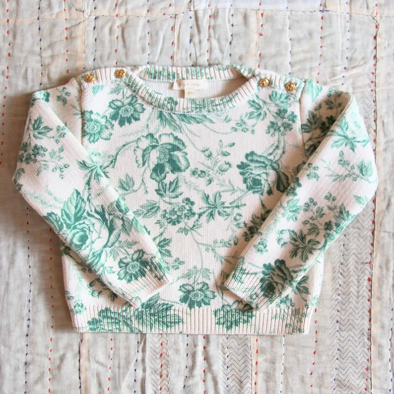 Thermal Knit TopsSweater in Green Tapestry Flower by Bonjour