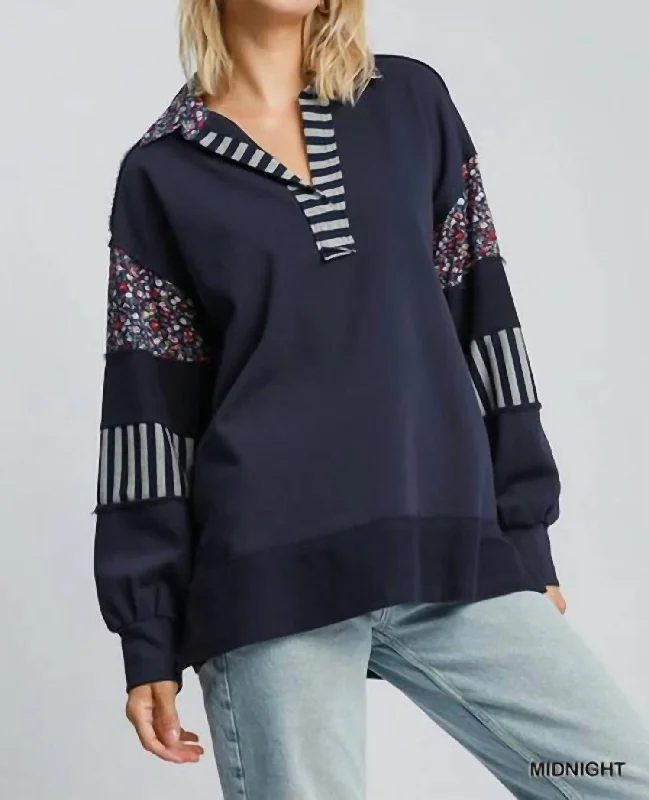 Floral Multi Rugby Oversized Top In Midnight NavyLarge women's windproof tops