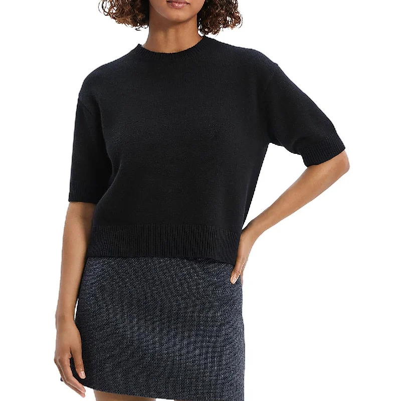 Glitter Knit TopsTheory Womens Ribbed Trim  Cashmere Crop Sweater