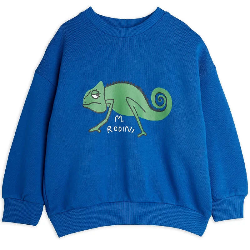 Asymmetrical Knit TopsLizard Sweatshirt in Blue by Mini Rodini