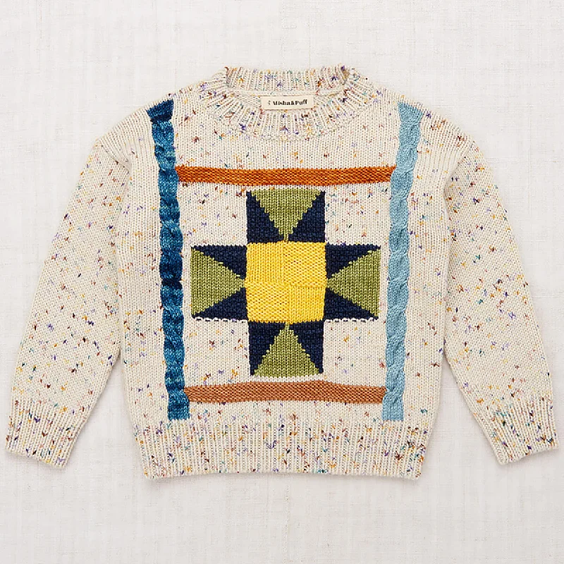 Work Knit TopsNova Quilt Pullover in Iris Confetti by Misha & Puff