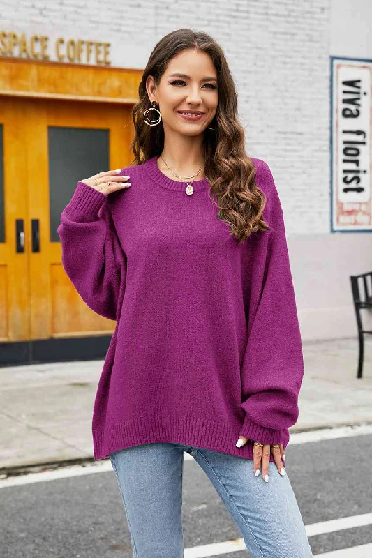 Spring Knit TopsRound Neck  Long Sleeve Sweater