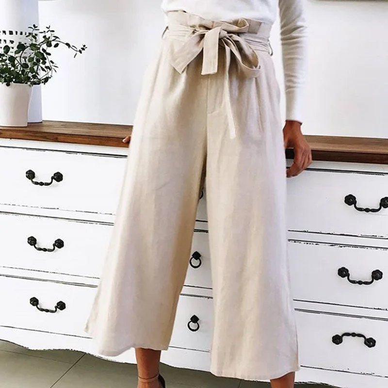 2019 New Womens Solid Wide Leg Pants Ladies Summer Loose Lady Culottes Trousers Multicolor High Waist Casual Plus Size PantsPlus size women's off-the-shoulder tops