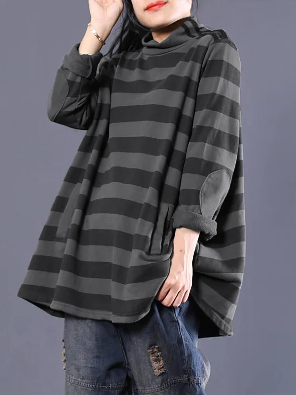 Plus Size Women Casual Stripe Turtleneck SweatshirtWomen's home tops