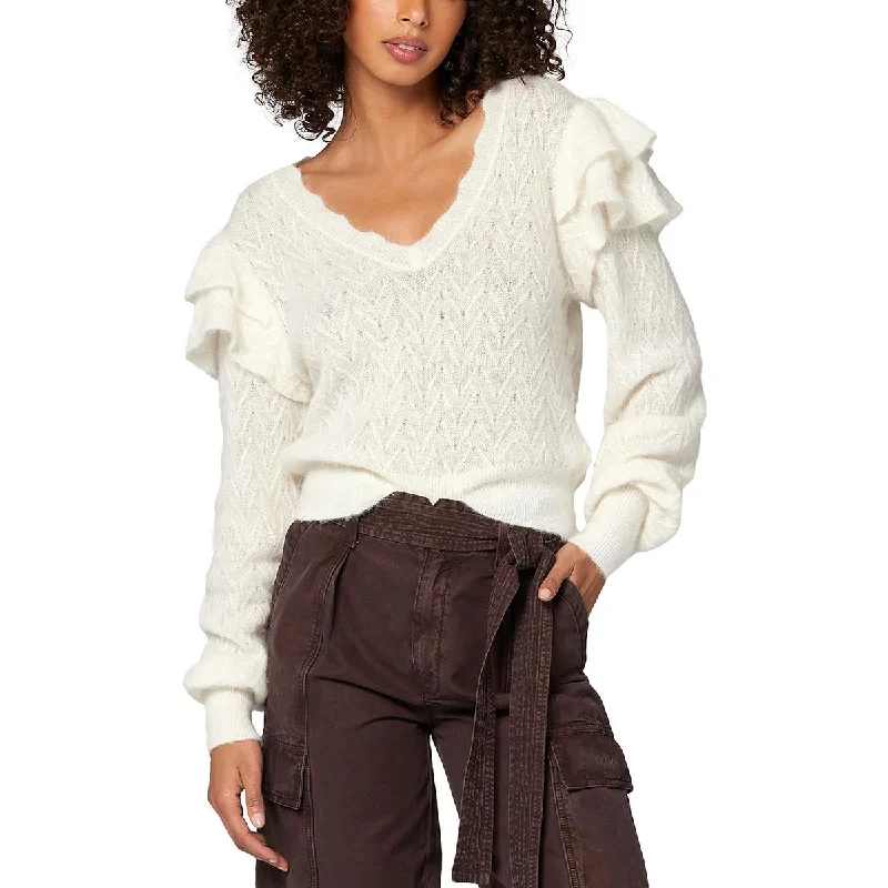 Hiking Knit TopsJoie Womens Ruffled V-Neck Pullover Sweater