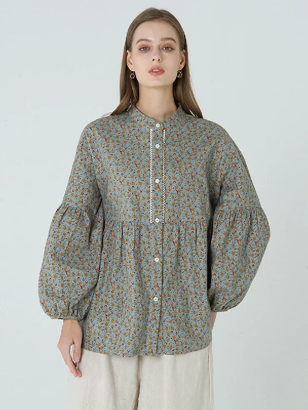 Plus Size Floral Prints Loose Long Sleeve Spring Women Shirt M-2XLLarge women's breathable tops